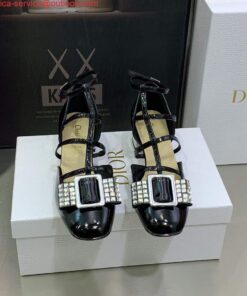 Replica Dior Women’s Shoes La Parisienne Dior Ballerina Flat KDB736PMI Black