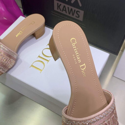 Replica Dior Women’s Shoes Dway Heeled Slide Metallic Thread Strass KCQ244LCS Pink 6