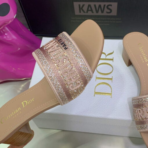 Replica Dior Women’s Shoes Dway Heeled Slide Metallic Thread Strass KCQ244LCS Pink 7