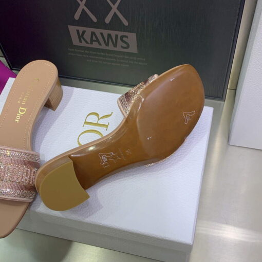 Replica Dior Women’s Shoes Dway Heeled Slide Metallic Thread Strass KCQ244LCS Pink 8