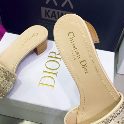 Replica Dior Women’s Shoes Dway Heeled Slide Metallic Thread Strass KCQ244LCS Yellow 5