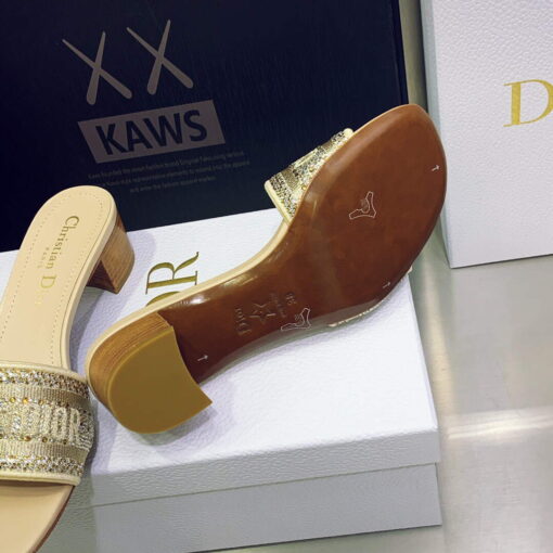Replica Dior Women’s Shoes Dway Heeled Slide Metallic Thread Strass KCQ244LCS Yellow 7
