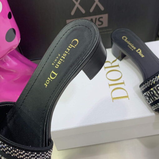 Replica Dior Women’s Shoes Dway Heeled Slide Metallic Thread Strass KCQ244LCS Black 6