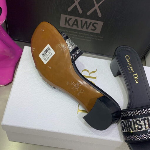 Replica Dior Women’s Shoes Dway Heeled Slide Metallic Thread Strass KCQ244LCS Black 8