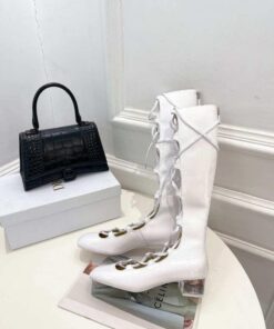Replica Dior Women‘s KDI760VNI ARTY Hight lace-up ankle boots in white patent and calfskin