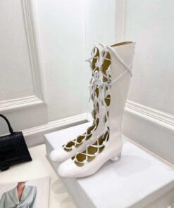 Replica Dior Women‘s KDI760VNI ARTY Hight lace-up ankle boots in white patent and calfskin 2