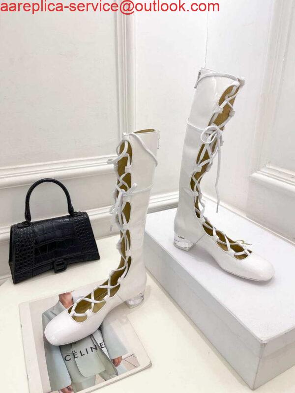 Replica Dior Women‘s KDI760VNI ARTY Hight lace-up ankle boots in white patent and calfskin 3