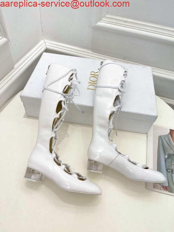 Replica Dior Women‘s KDI760VNI ARTY Hight lace-up ankle boots in white patent and calfskin 4