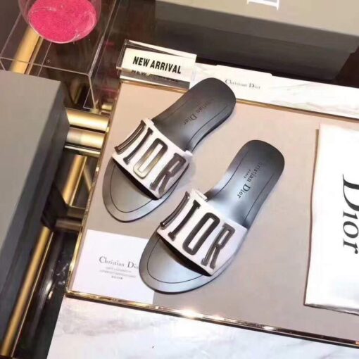 Replica Dior 81178 Dior Letter slippers Sandals White Black logo 2