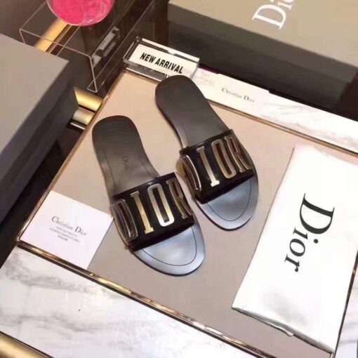 Replica Dior 81178 Dior Letter slippers Sandals White Black logo 4