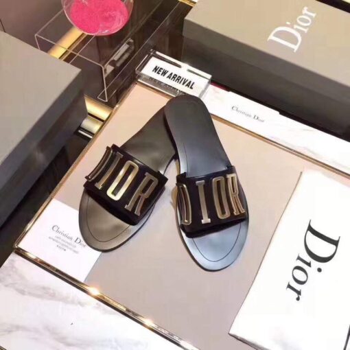 Replica Dior 81178 Dior Letter slippers Sandals White Black logo 5