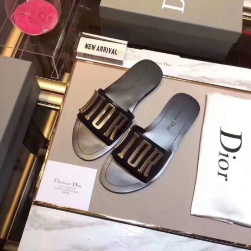 Replica Dior 81178 Dior Letter slippers Sandals White Black logo 6