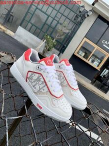 Replica Dior 3SN272 B27 Low Top Sneaker White and Red Smooth Calfskin