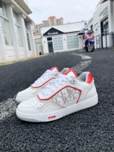 Replica Dior 3SN272 B27 Low Top Sneaker White and Red Smooth Calfskin 2