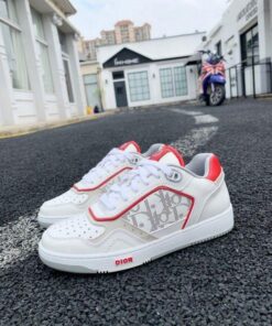Replica Dior 3SN272 B27 Low Top Sneaker White and Red Smooth Calfskin 2