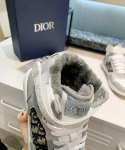 Replica Dior 3SH132 B27 High Top Sneaker Gray and white Calfskin With Oblique Jacquard