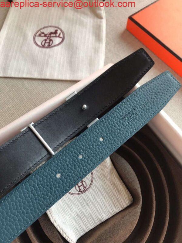 Replica Hermes Quizz 32mm Reversible Belt In Blue Clemence Leather 3