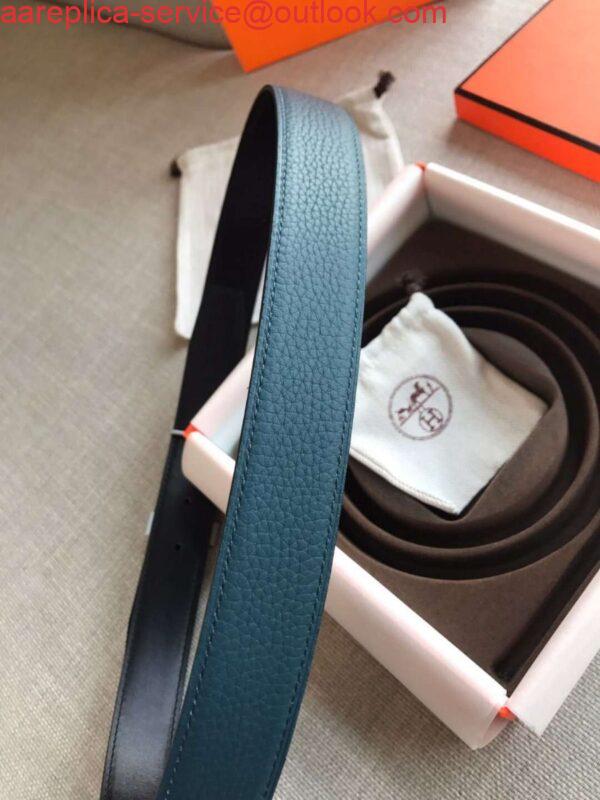 Replica Hermes Quizz 32mm Reversible Belt In Blue Clemence Leather 4