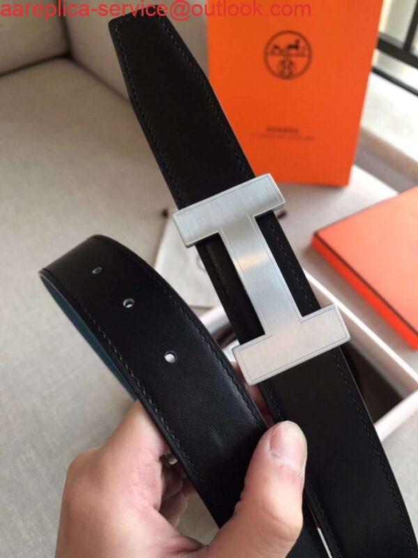 Replica Hermes Quizz 32mm Reversible Belt In Blue Clemence Leather 5