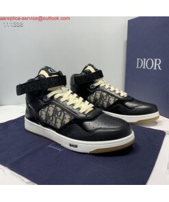 Replica Dior 3SH132 B27 High Top Sneaker Black Calfskin With Oblique Jacquard
