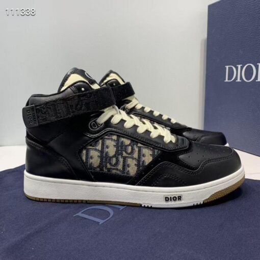 Replica Dior 3SH132 B27 High Top Sneaker Black Calfskin With Oblique Jacquard 3