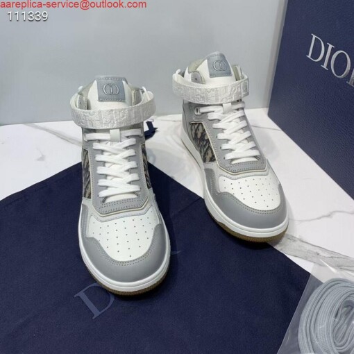 Replica Dior 3SH132 B27 High Top Sneaker Beige Calfskin With Oblique Jacquard