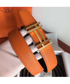 Replica Hermes H Au Carre Belt Buckle & Orange 32mm Strap