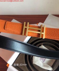 Replica Hermes H Au Carre Belt Buckle & Orange 32mm Strap 2