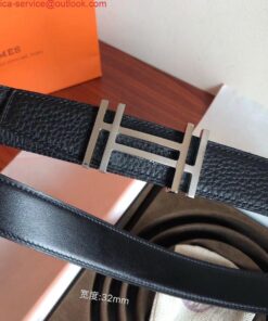 Replica Hermes H Au Carre Belt Buckle & Black 32mm Strap 2