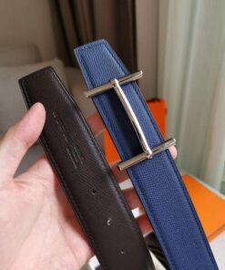 Replica Hermes H d'Ancre Reversible Belt In Indigo/Black Epsom Leather 2