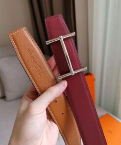 Replica Hermes H d'Ancre Reversible Belt In Gold/Red Epsom Leather 2