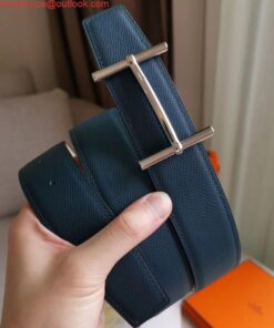Replica Hermes H d'Ancre Reversible Belt In Blue/White Epsom Leather