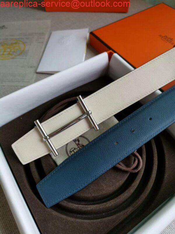 Replica Hermes H d'Ancre Reversible Belt In Blue/White Epsom Leather 4