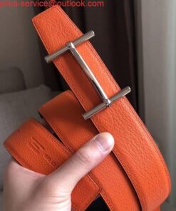 Replica Hermes H d'Ancre Reversible Belt In Orange/Noir Leather