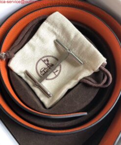 Replica Hermes H d'Ancre Reversible Belt In Orange/Noir Leather 2