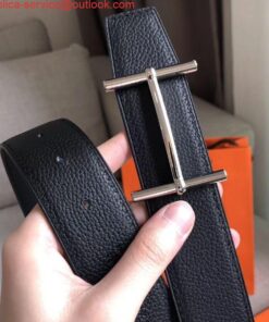 Replica Hermes H d'Ancre Reversible Belt In Black/Ardoise Leather