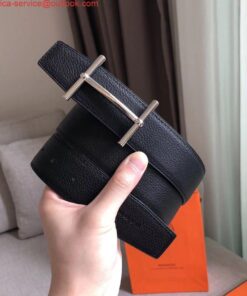 Replica Hermes H d'Ancre Reversible Belt In Black/Ardoise Leather 2