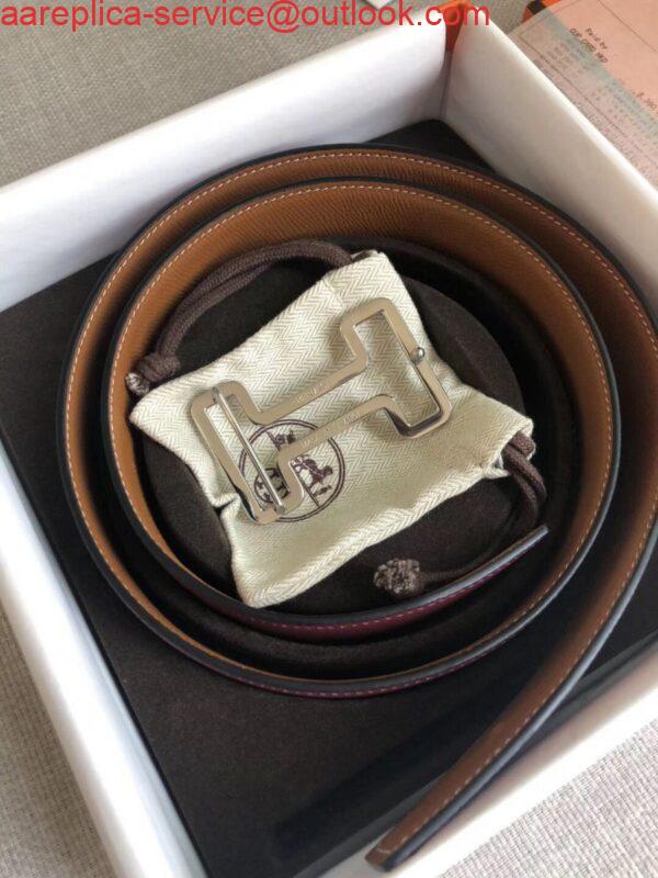 Replica Hermes Tonight 38MM Reversible Belt In Ruby/Gold Epsom Leather 4