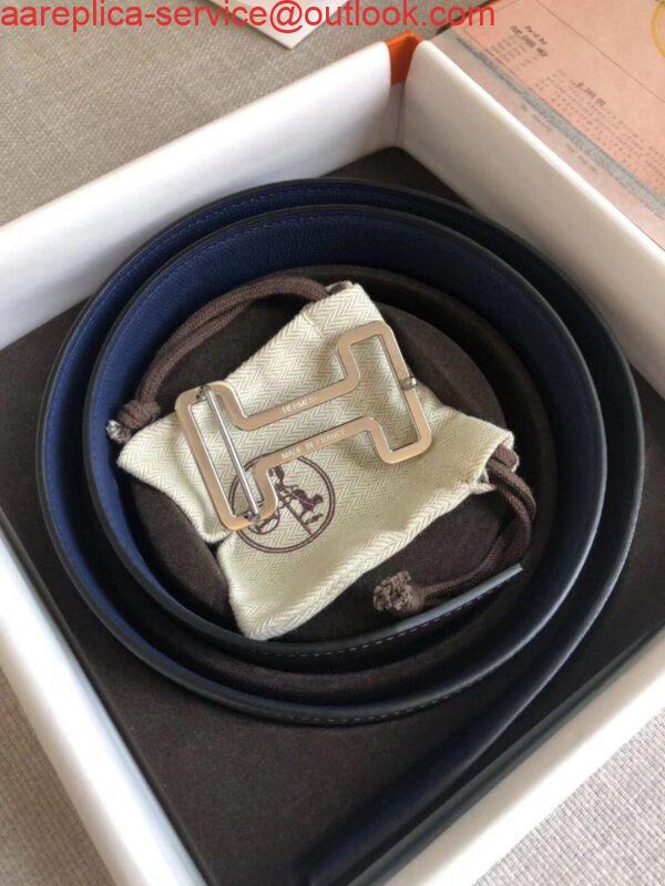 Replica Hermes Tonight 38MM Reversible Belt In Navy/Black Epsom Leather 4