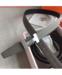 Replica Hermes Quizz 32mm Reversible Belt In Grey Clemence Leather