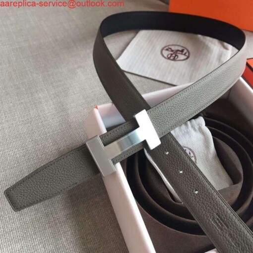 Replica Hermes Quizz 32mm Reversible Belt In Grey Clemence Leather