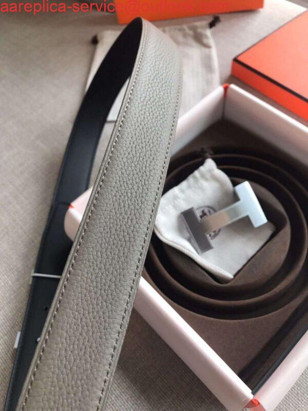 Replica Hermes Quizz 32mm Reversible Belt In Grey Clemence Leather 2