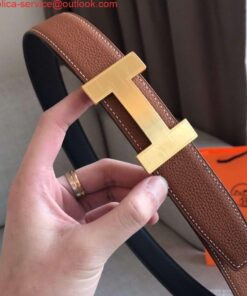 Replica Hermes Quizz 32mm Reversible Belt In Brown Clemence Leather