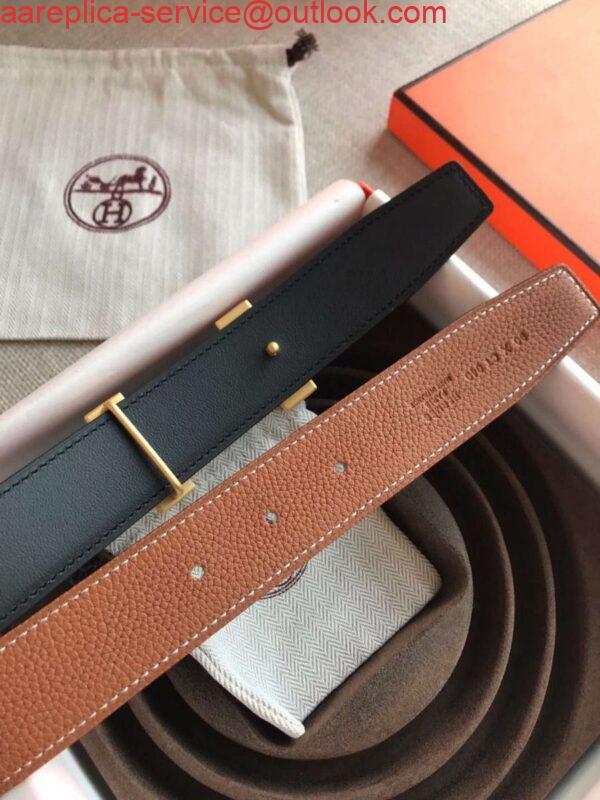 Replica Hermes Quizz 32mm Reversible Belt In Brown Clemence Leather 3