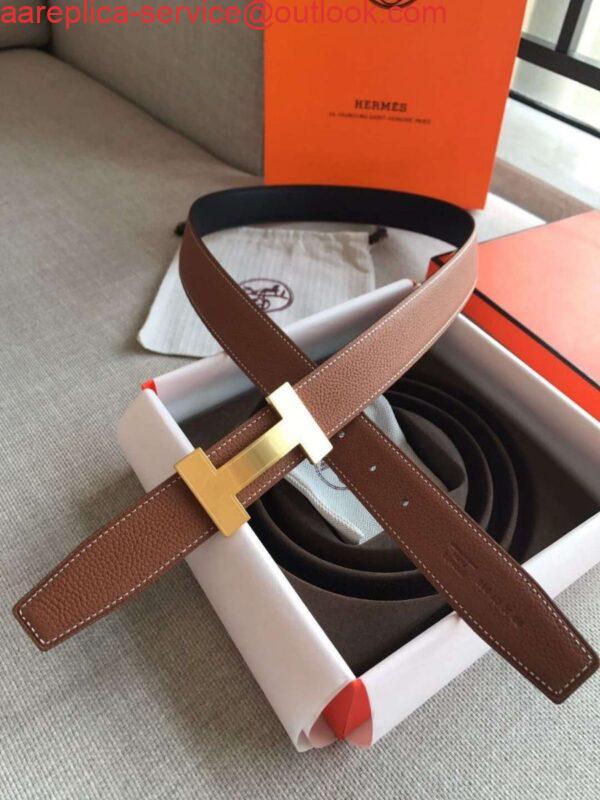 Replica Hermes Quizz 32mm Reversible Belt In Brown Clemence Leather 4