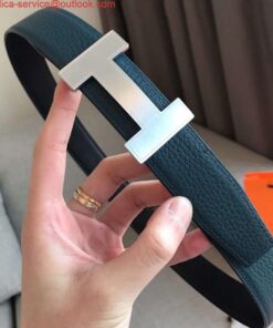 Replica Hermes Quizz 32mm Reversible Belt In Blue Clemence Leather