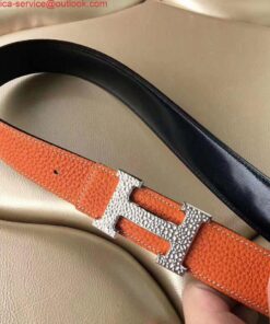 Replica Hermes H Belt Buckle & Orange Clemence 32 MM Strap