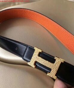 Replica Hermes H Belt Buckle & Orange Clemence 32 MM Strap 2
