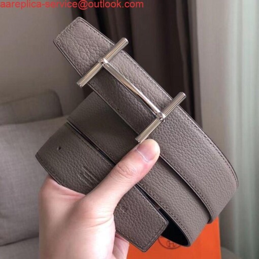 Replica Hermes H d'Ancre Reversible Belt In Grey/Noir Leather