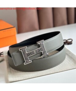 Replica Hermes H Touareg Reversible Belt 32MM in Grey Clemence Leather